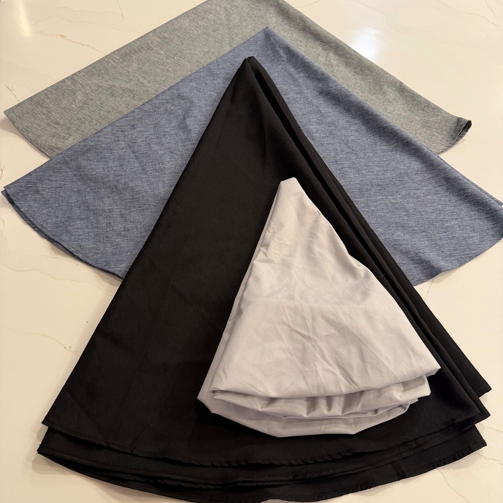 Set of 3 Round Tablecloths Gray Fitted 47in Black & Blue Round 60in Linens
